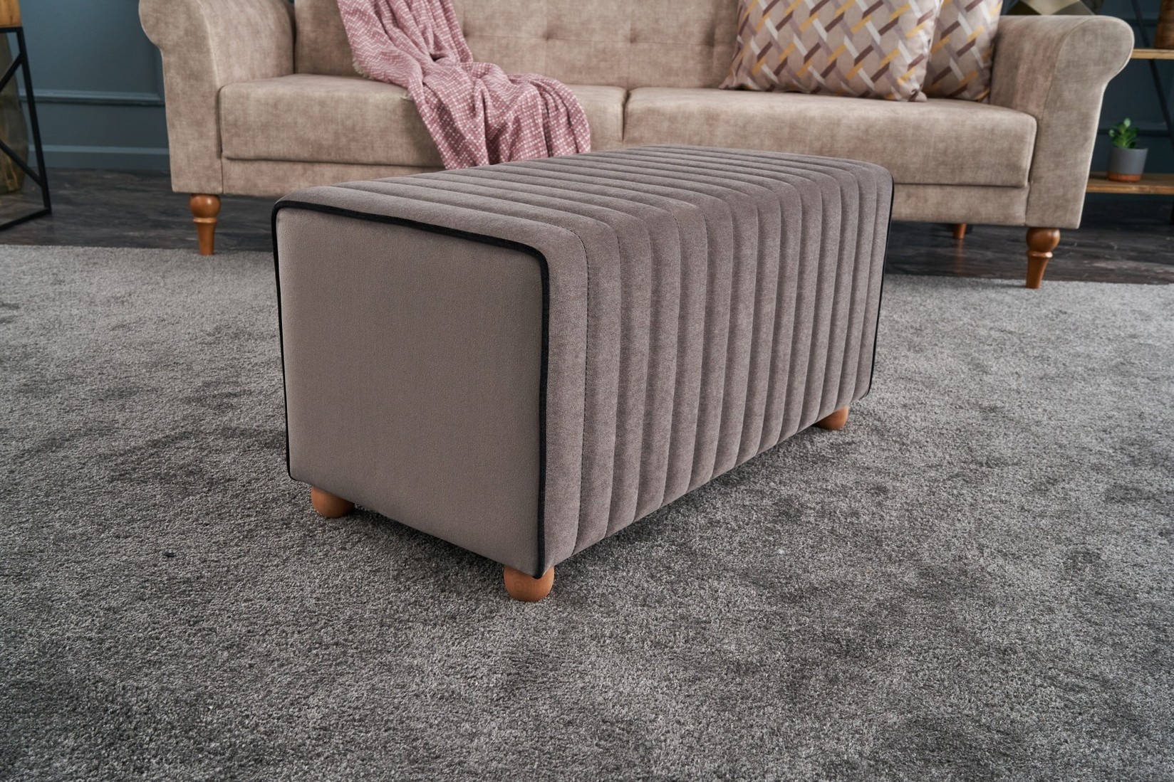 Столче за софа Atelier del 80x40x40cm, антрацит-розова