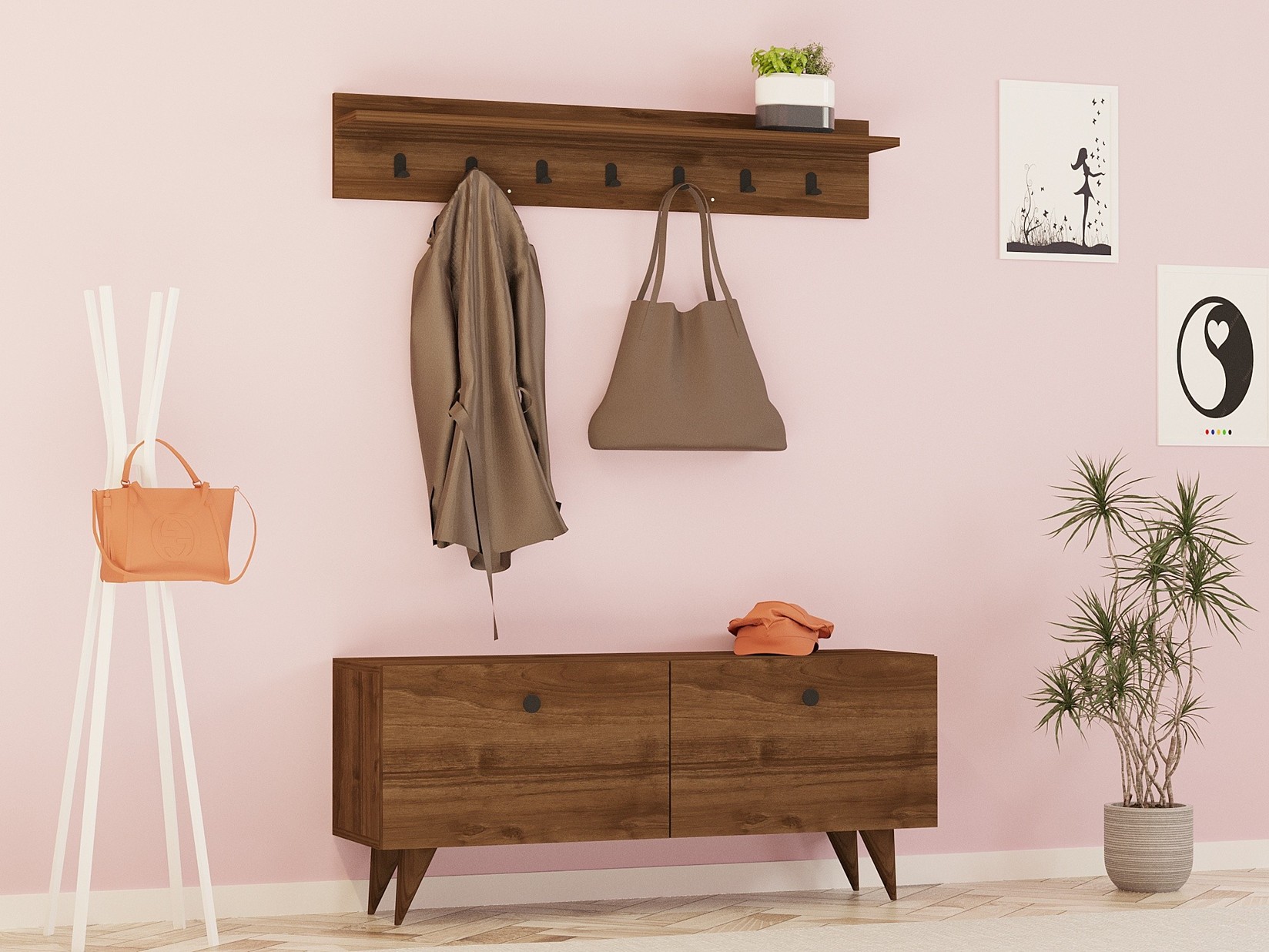 Шкафче за чевли Hanah Home 113x48.5x35cm дабова боја