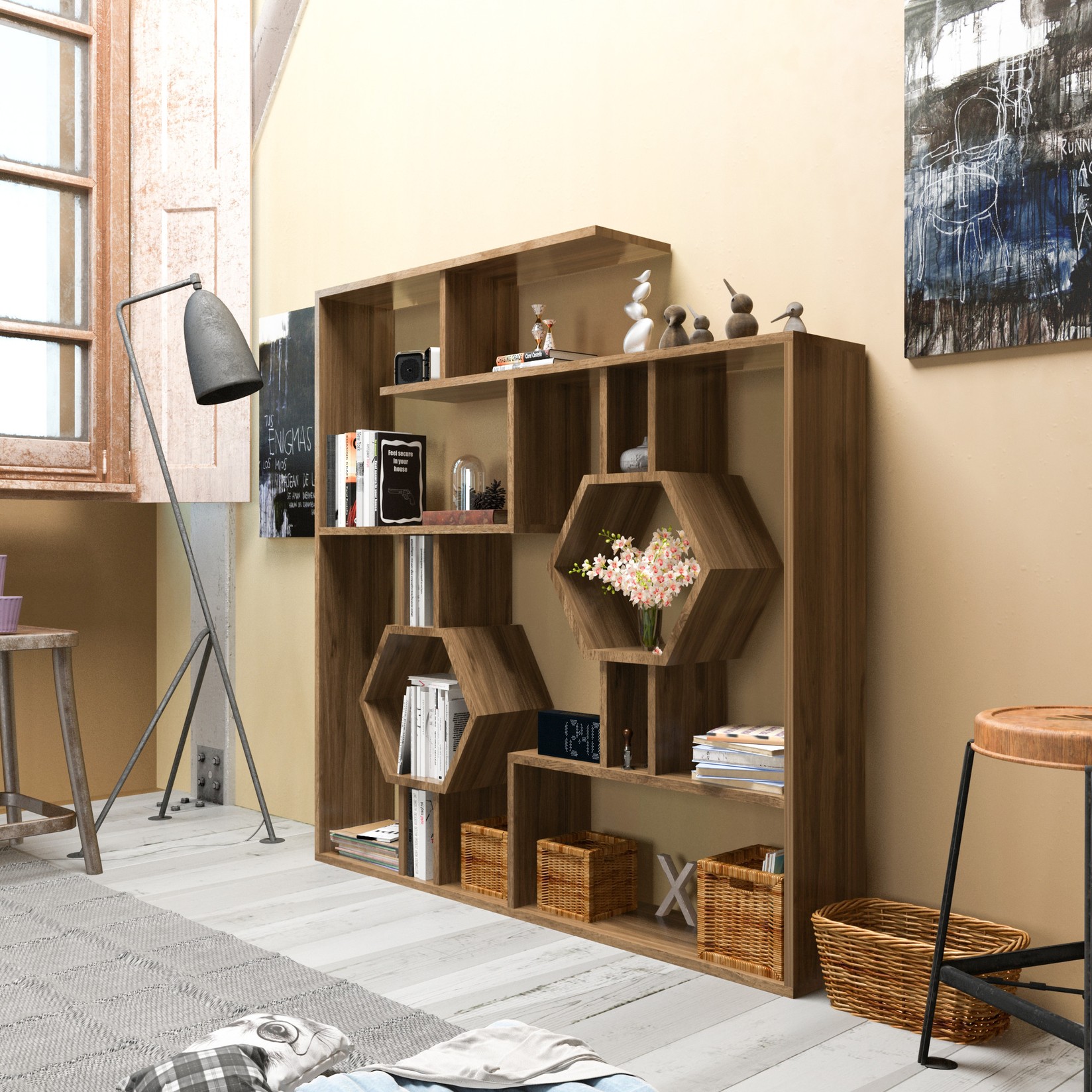 Црна полица за книги „Хана Хоум Тамара" 134x134x22 см, црна