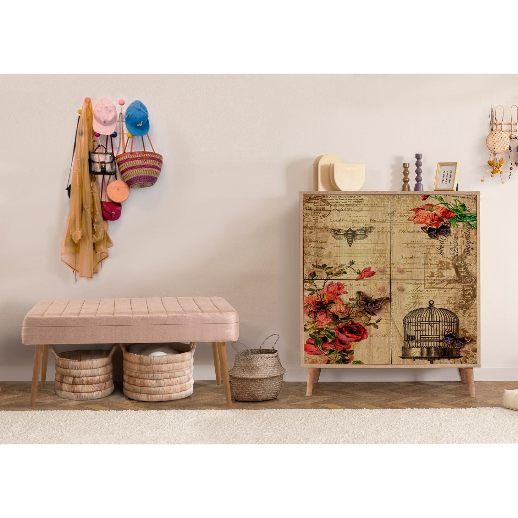 Комплет за чевли и клупа за ходник Hanah Home, дабово-беж