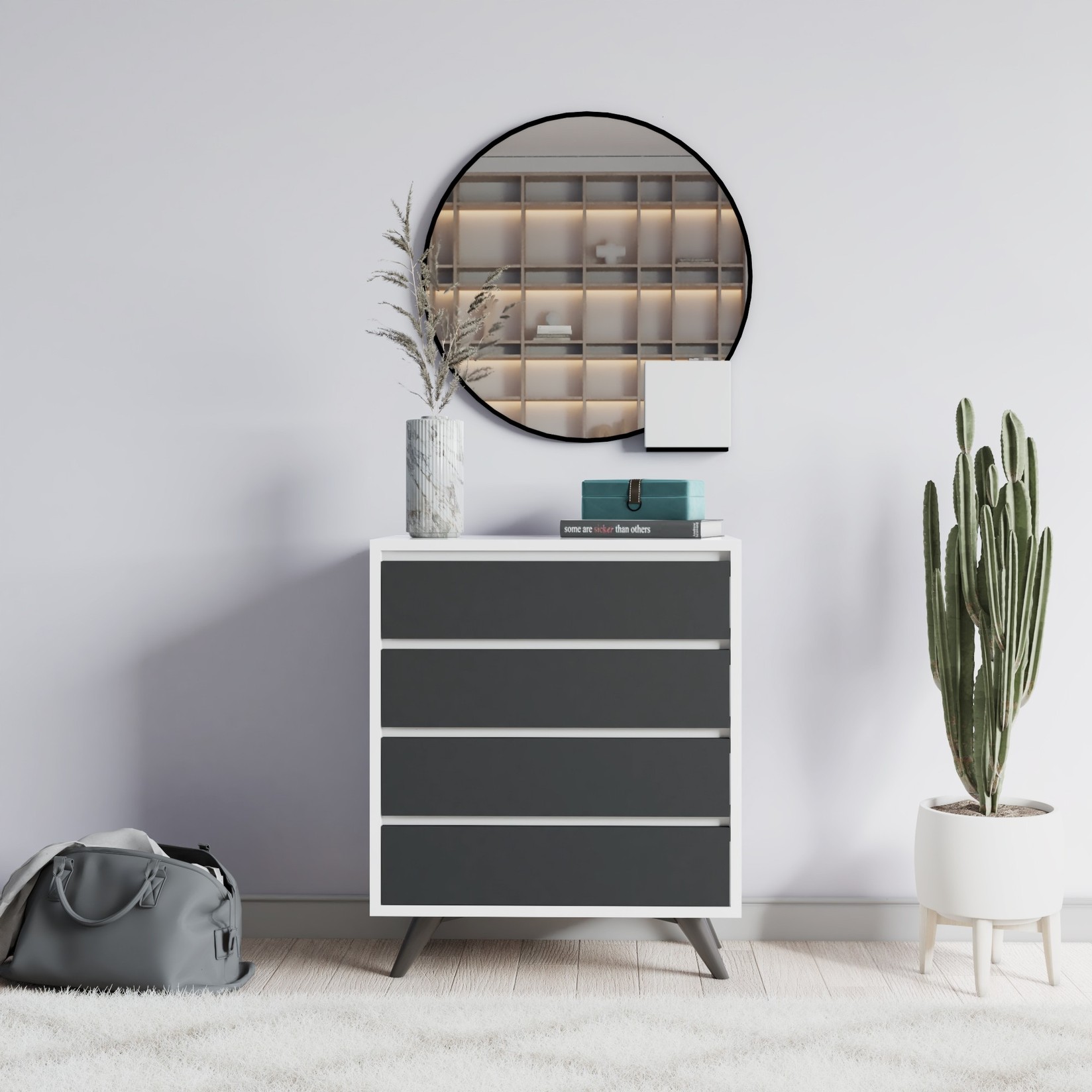 Комода Hanah Home Suvera 70x86x40 см бела-антрацит