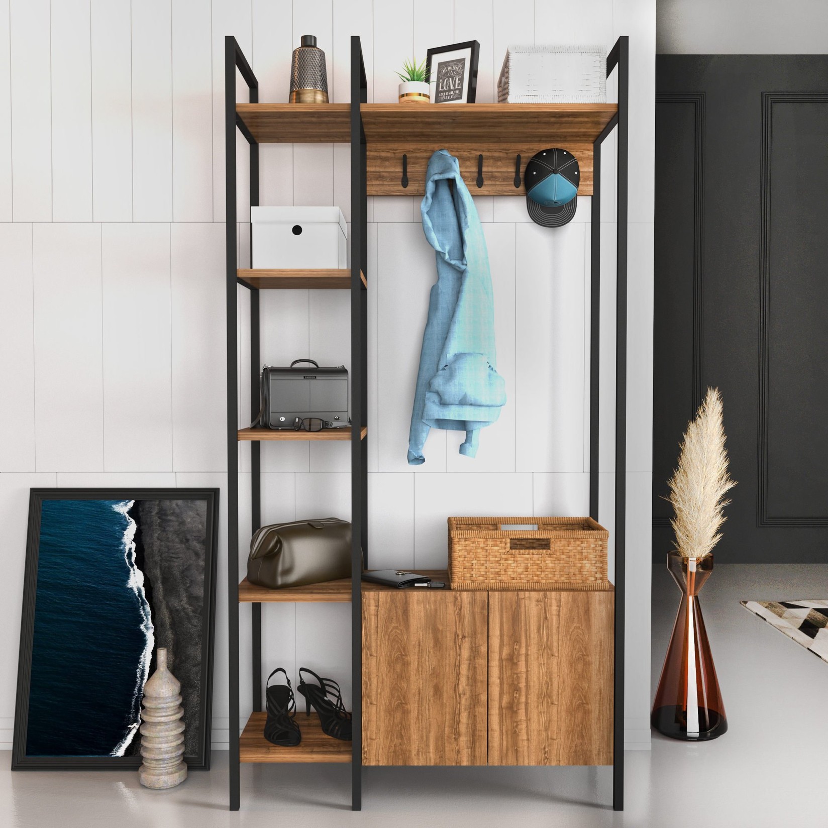 Полица за чевли Hanah Home 90x175x35 см бело-златна