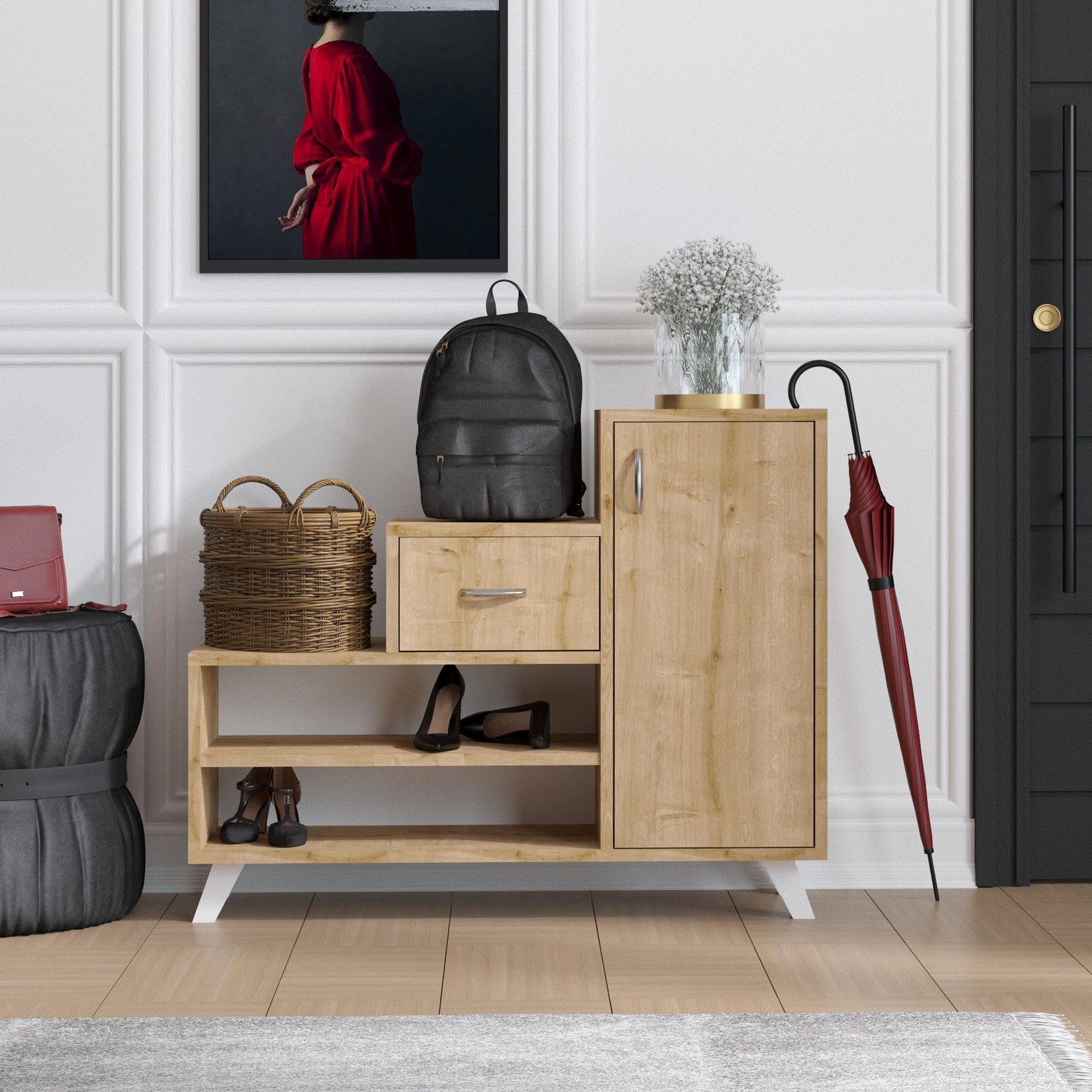 Hanah Home Retro Sonoma (746JUG3985) Полица за чевли, кафеаво-бела