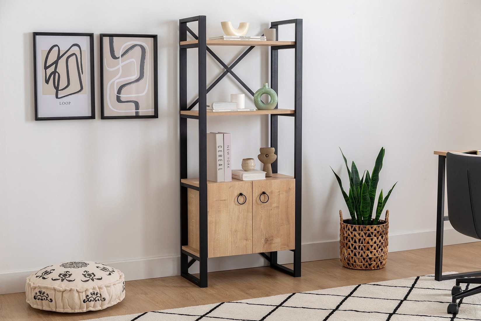 Полица Hanah Home 64x160x32cm беж-црна