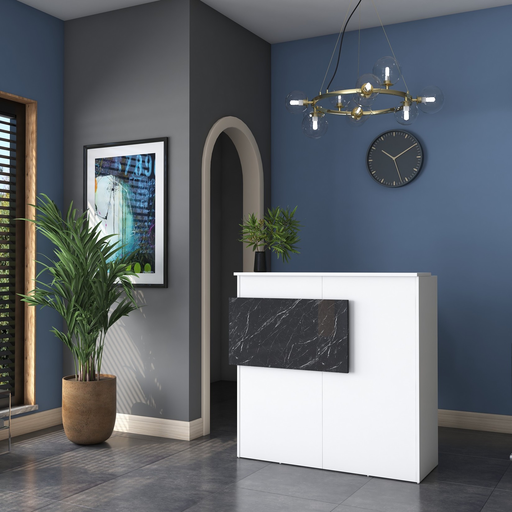 Приемна маса Hanah Home 110x110x40cm бела-мермерна