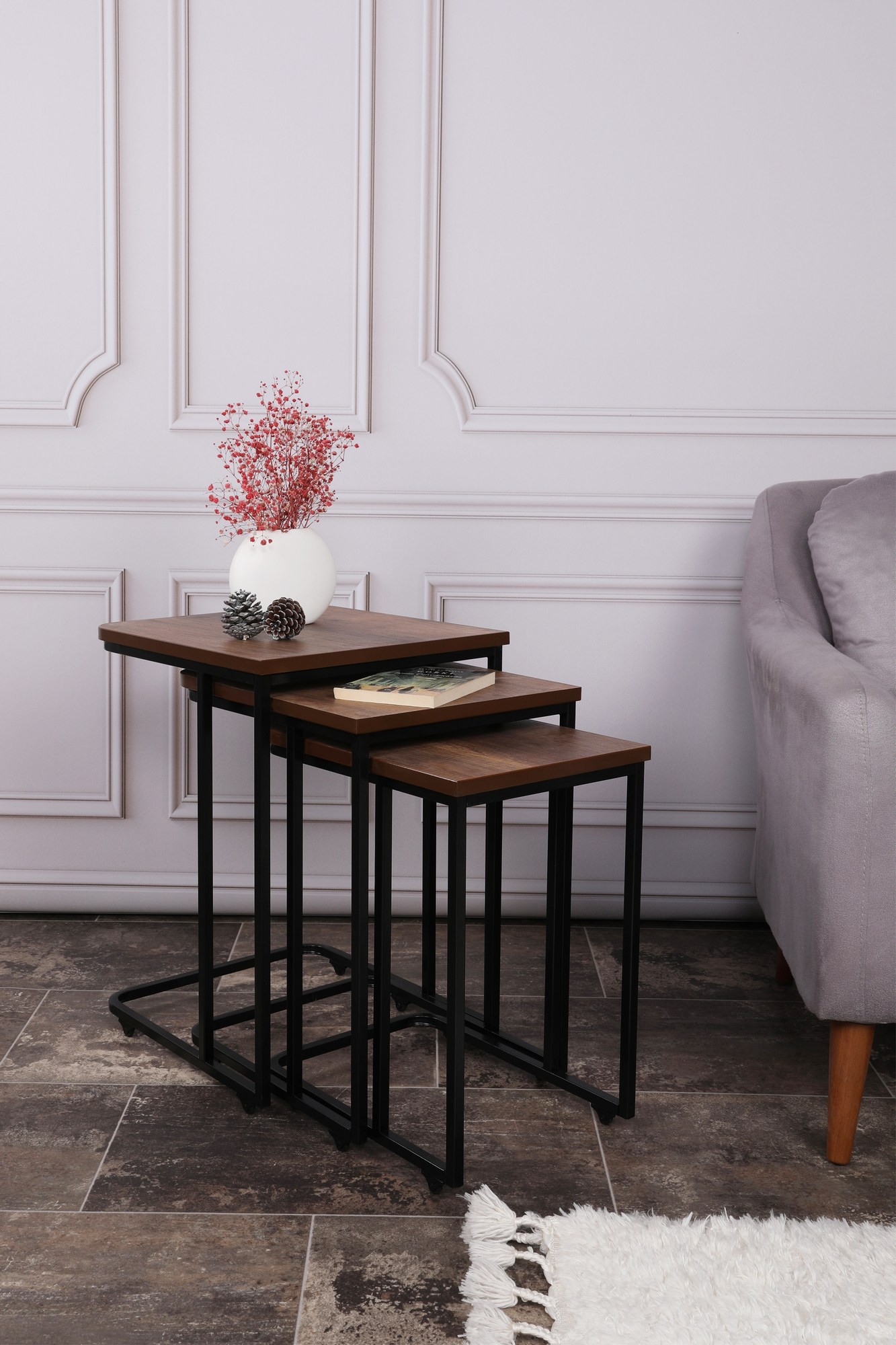 Hanah Home Комплет клуб маси, 3 парчиња Ce Metal Zigon орев