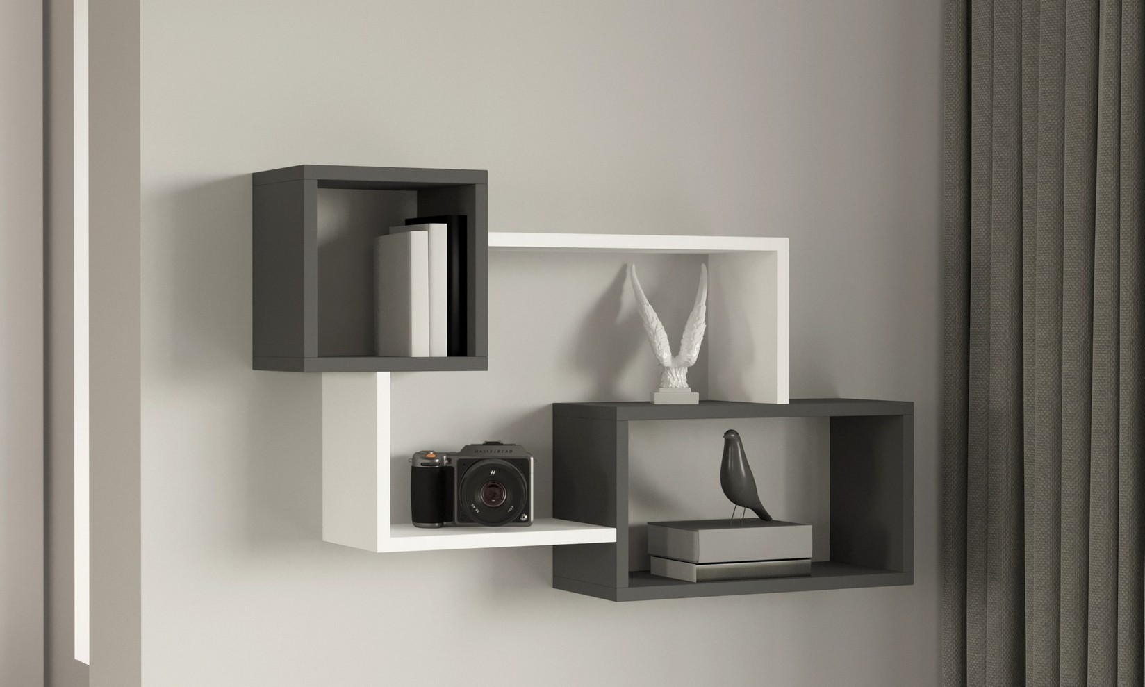 Афро-зидна полица Hanah Home, црно-бела