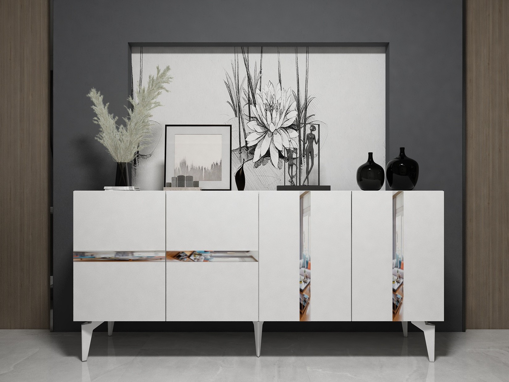 Комода Hanah Home Vania бело-златна