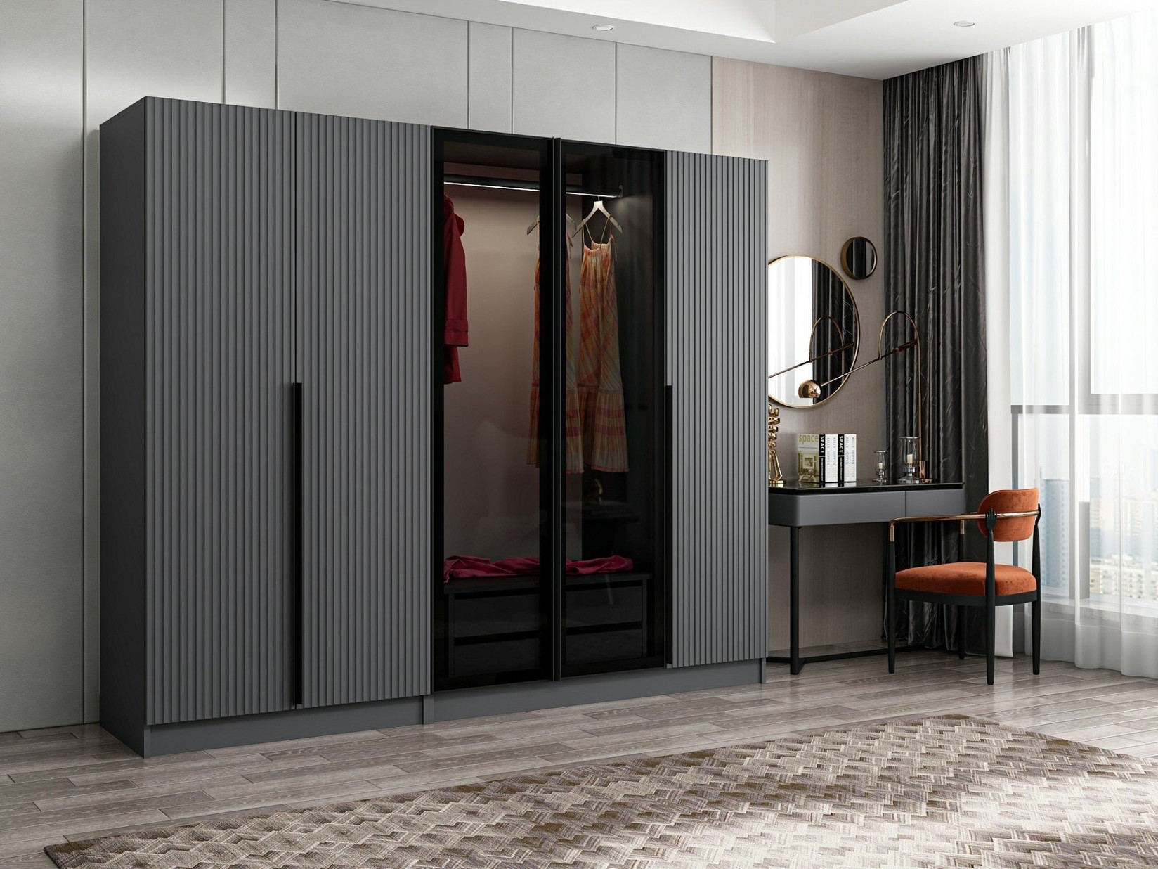 Гардеробер Hanah Home Kale Plus 225x210x52cm Сива