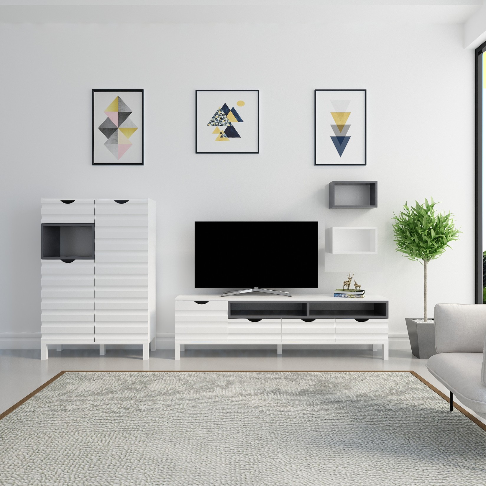 ТВ комода Hanah за дома Adel White-Anthracite