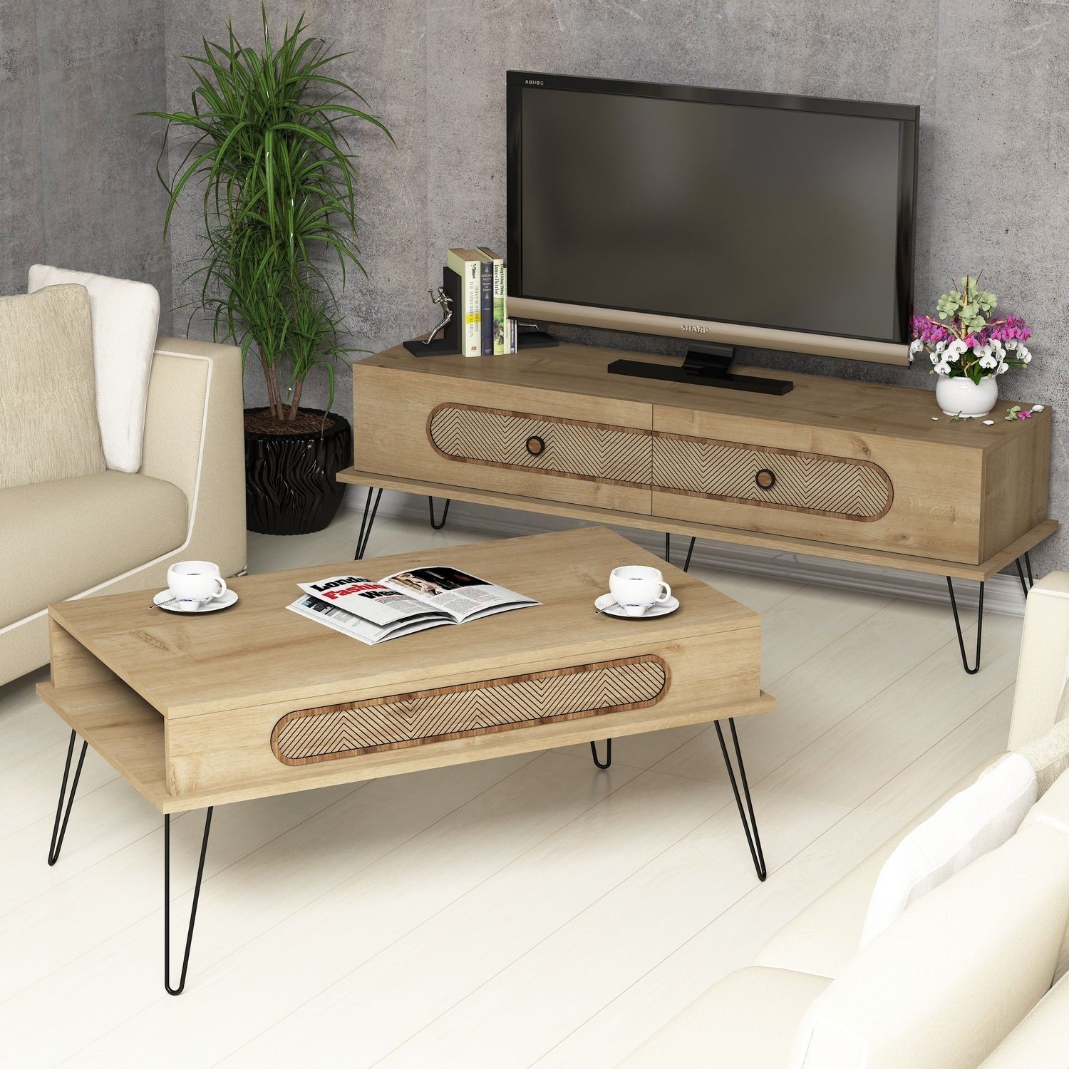 Hanah Home Set TV Set и клубска маса од даб