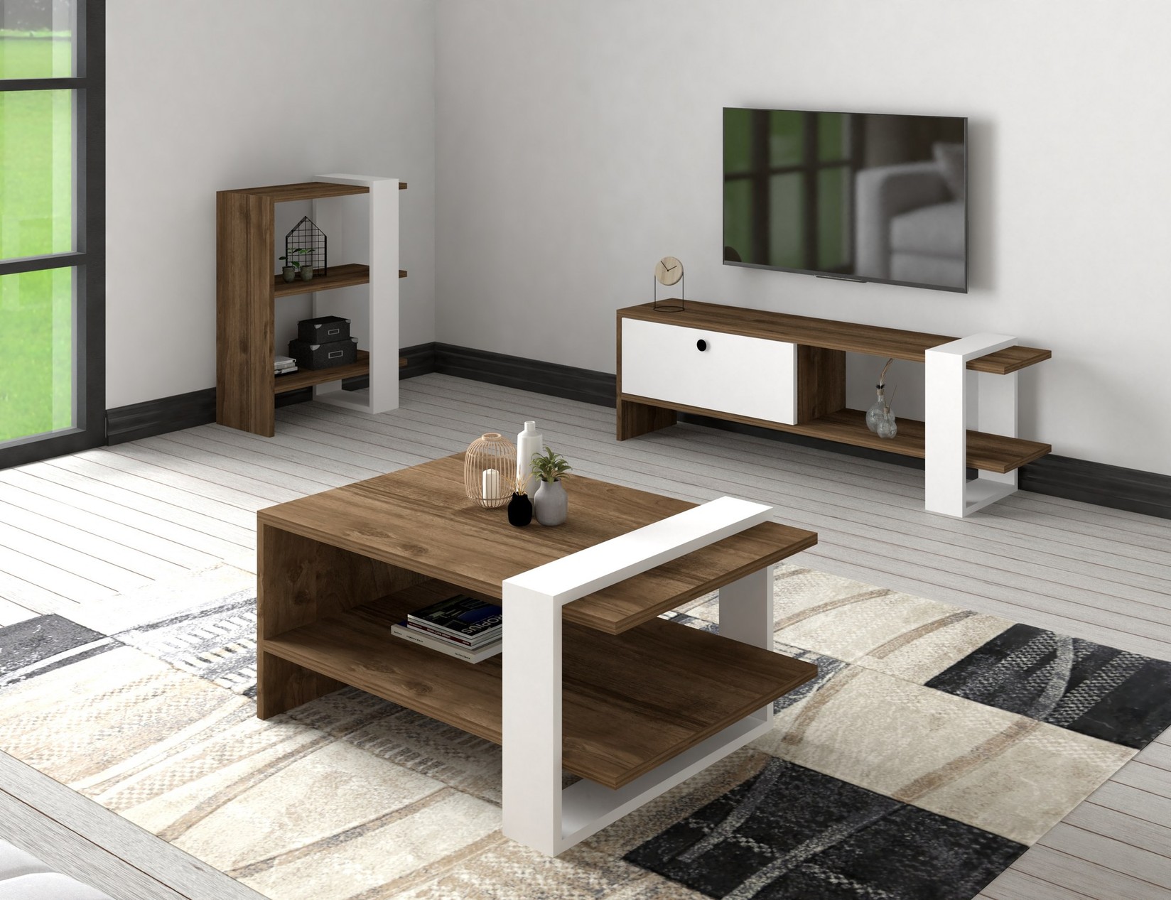 Комода и клуб маса Hanah Home Set од орев