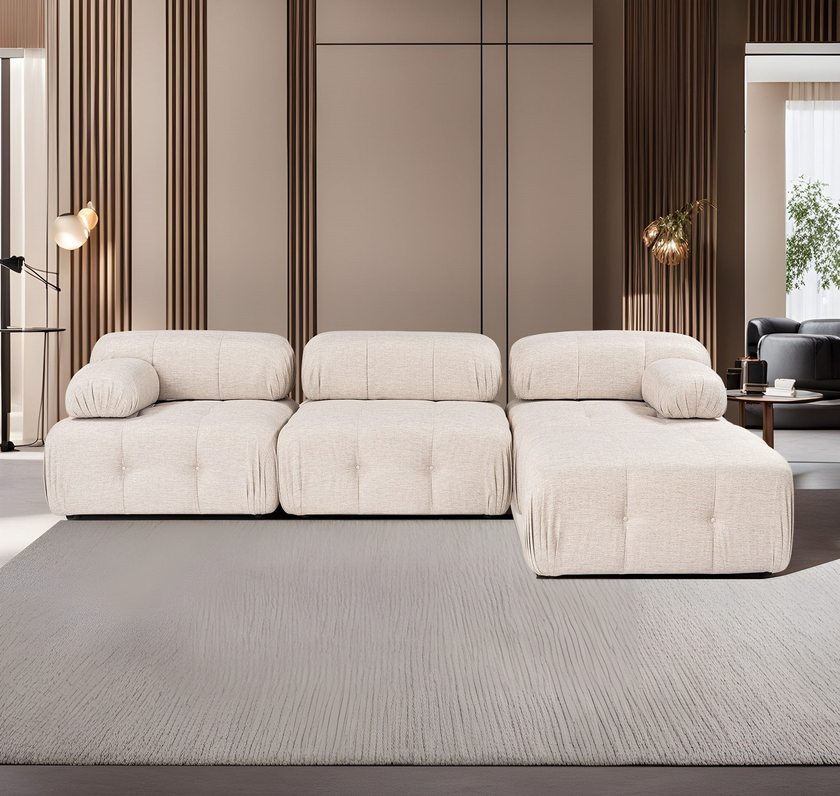 Atelier del Sofa L1 O1 1R Pouffe Doblo Аголна гарнитура, 3 седишта, капучино