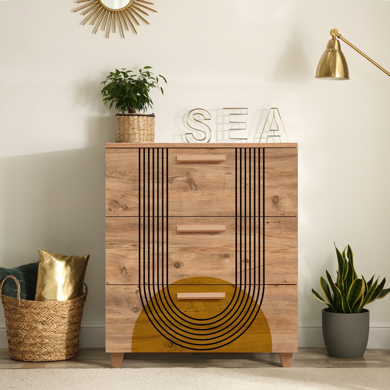 Комода Hanah Home Leva Gravis Sun 80x95x43cm беж боја