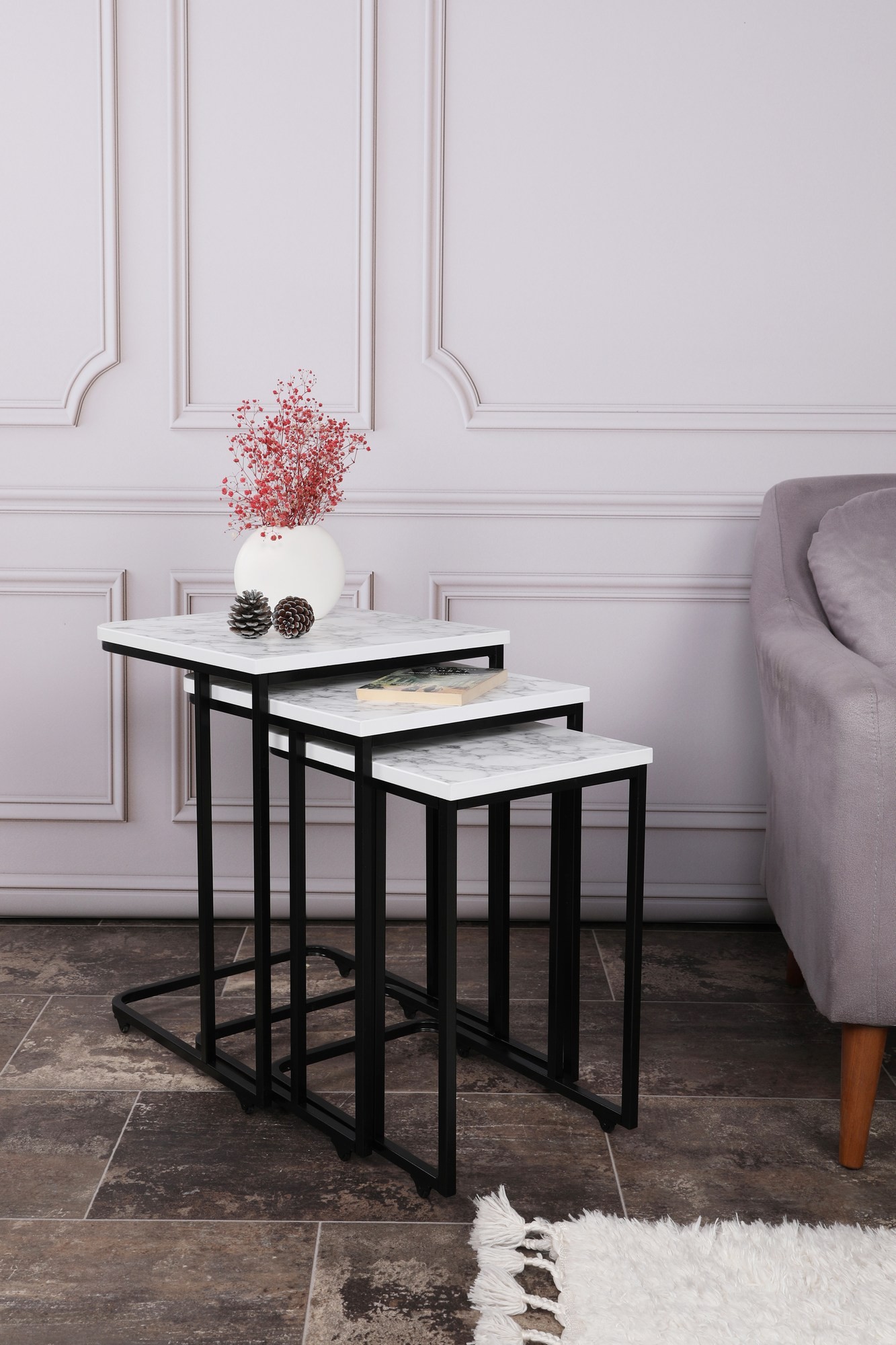 Hanah Home Комплет клуб маси, 3 парчиња Ce Metal Zigon орев