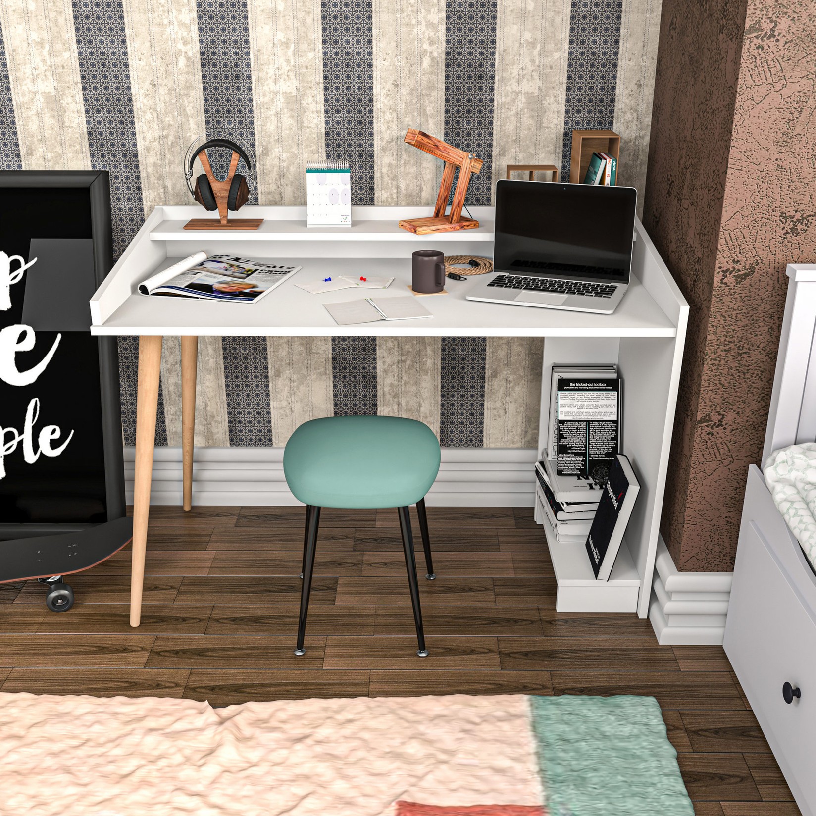 Работна маса Hanah Home 121,8x88,3x59 см, црна