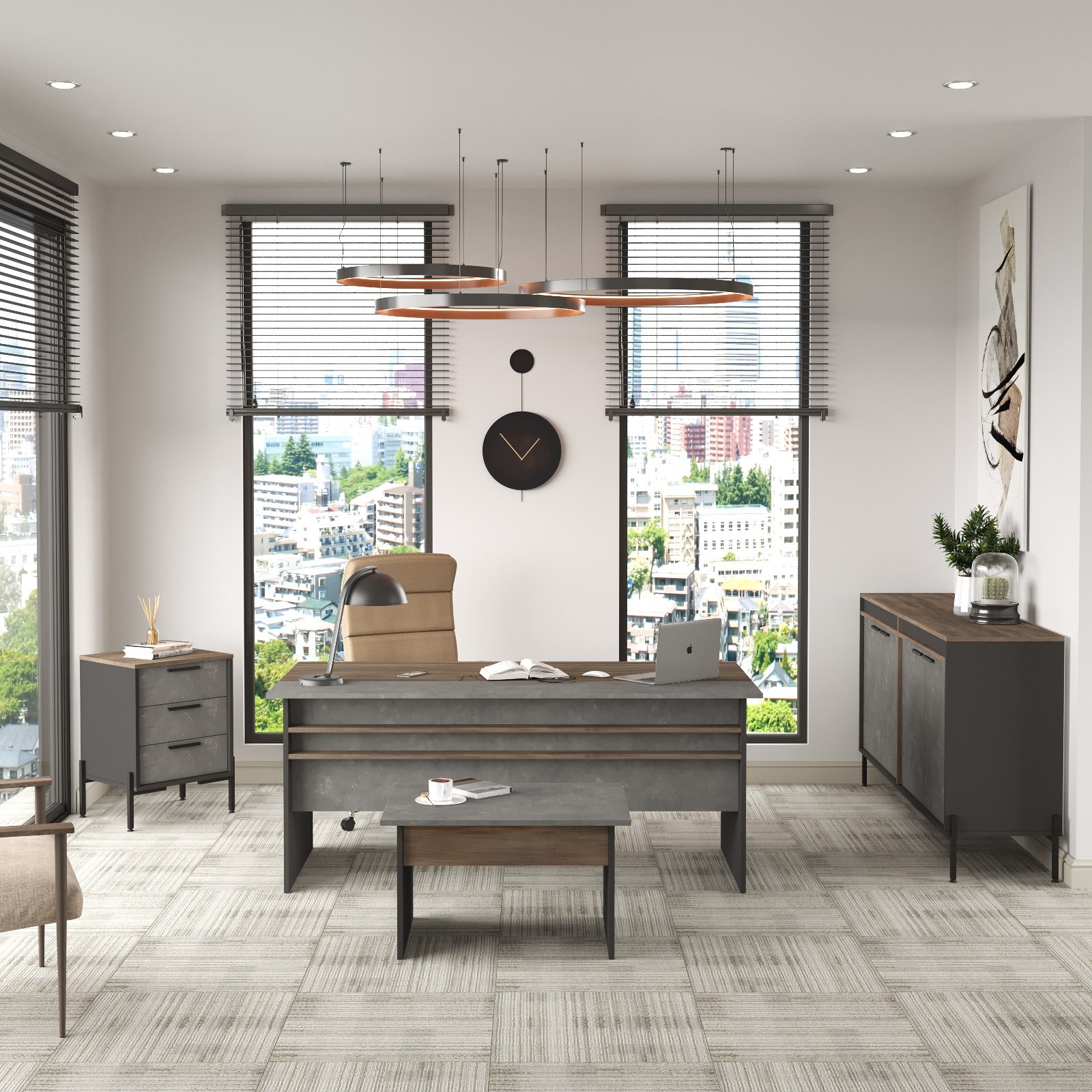 Комплет за домашна канцеларија Hanah, сребрено-антрацит