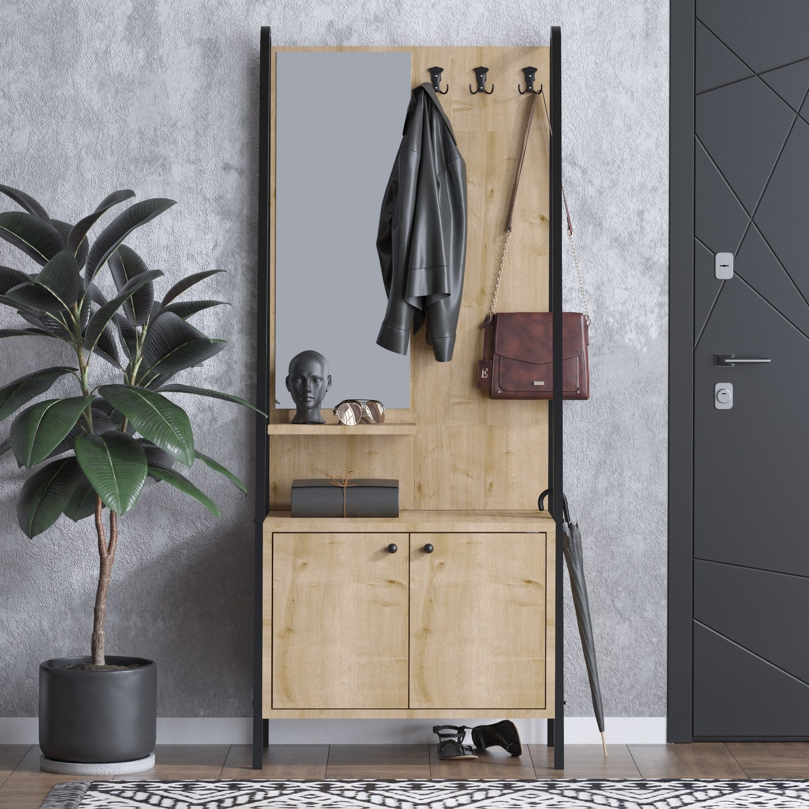 Ормар за чевли Hanah Home 74x170x35cm дабово-црна