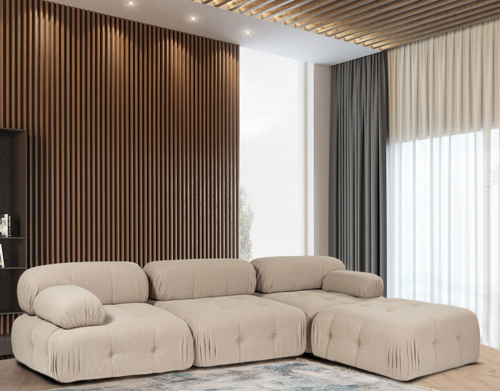 Atelier del Sofa L1 O1 1R Pouffe Doblo Аголна гарнитура, 3 седишта, капучино