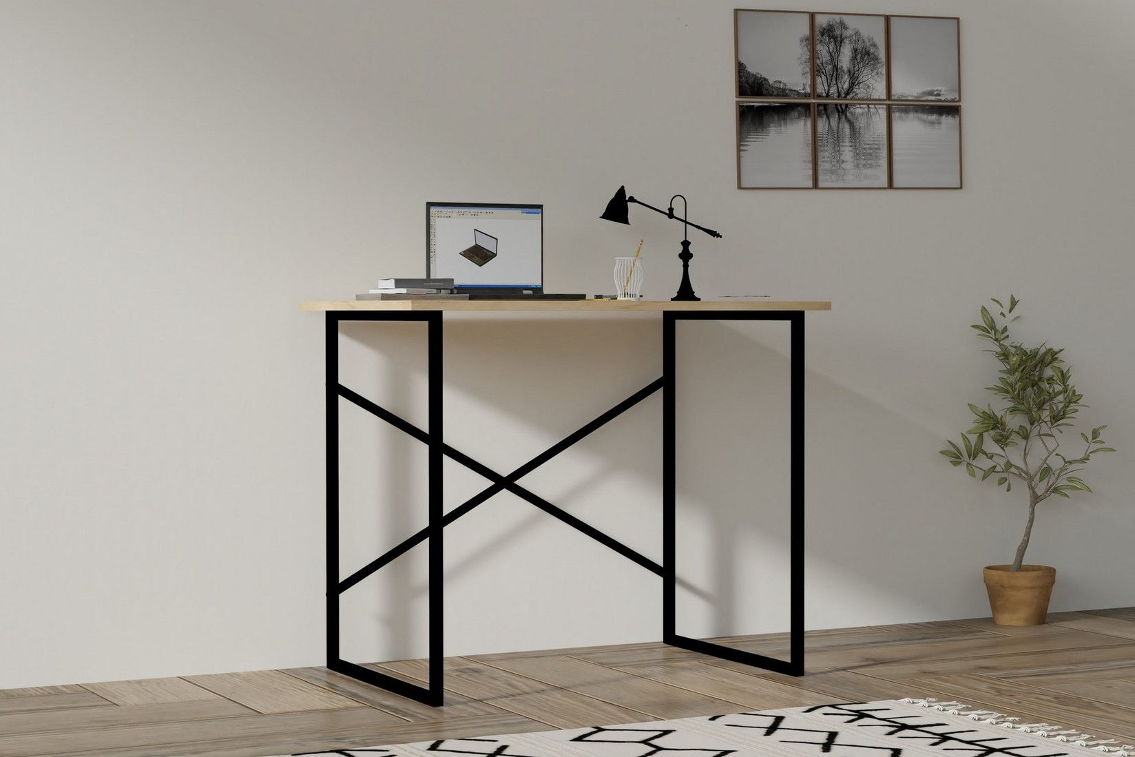 Работна маса Hanah Home 90x76x56 см дабово-црна