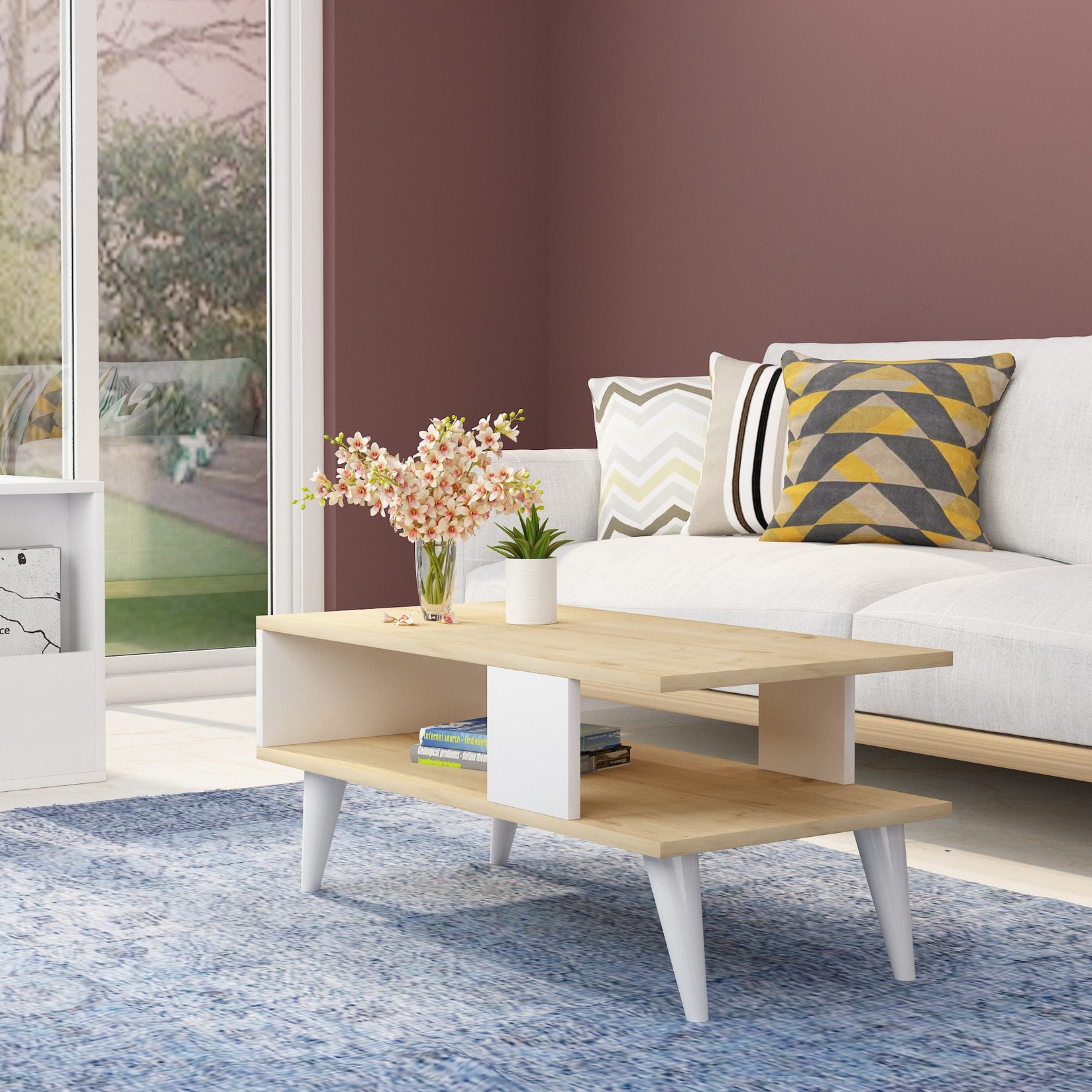 Маса Hanah Home Club Ayca 90x40x45 см црно-бела