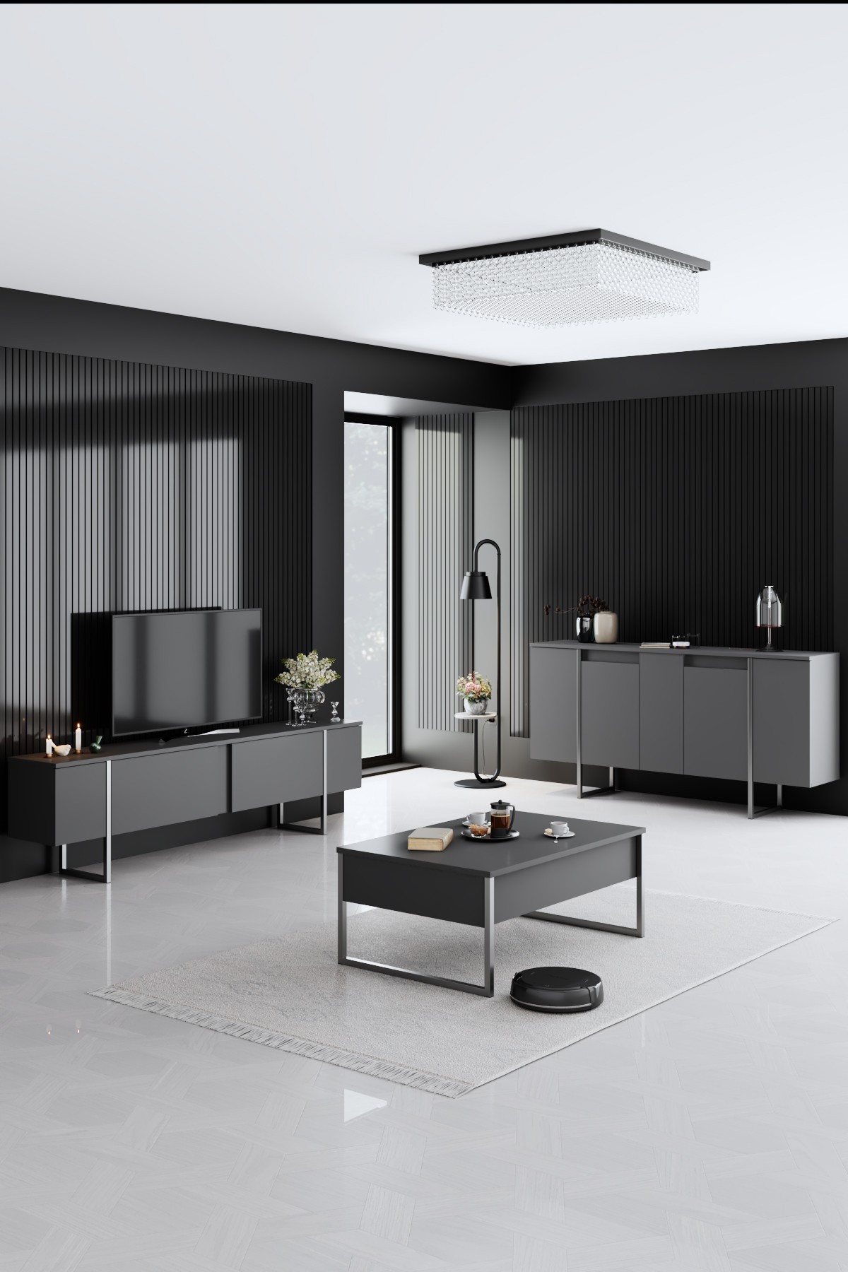 Комода за телевизор Hanah Home Set и клубска маса, беж-црна