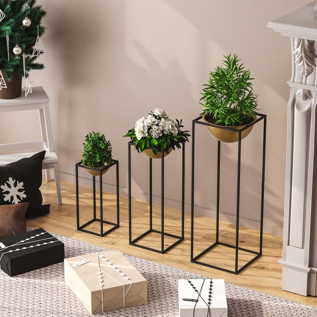 Комплет декоративни саксии Aberto Design GED-019, 28x80cm, 17x40cm, 22x60cm, црна