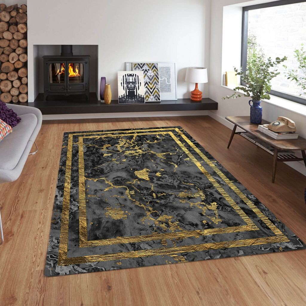 Conceptum Hypnose тепих Cg40, правоаголен, 80x140 cm, сиво-златна боја