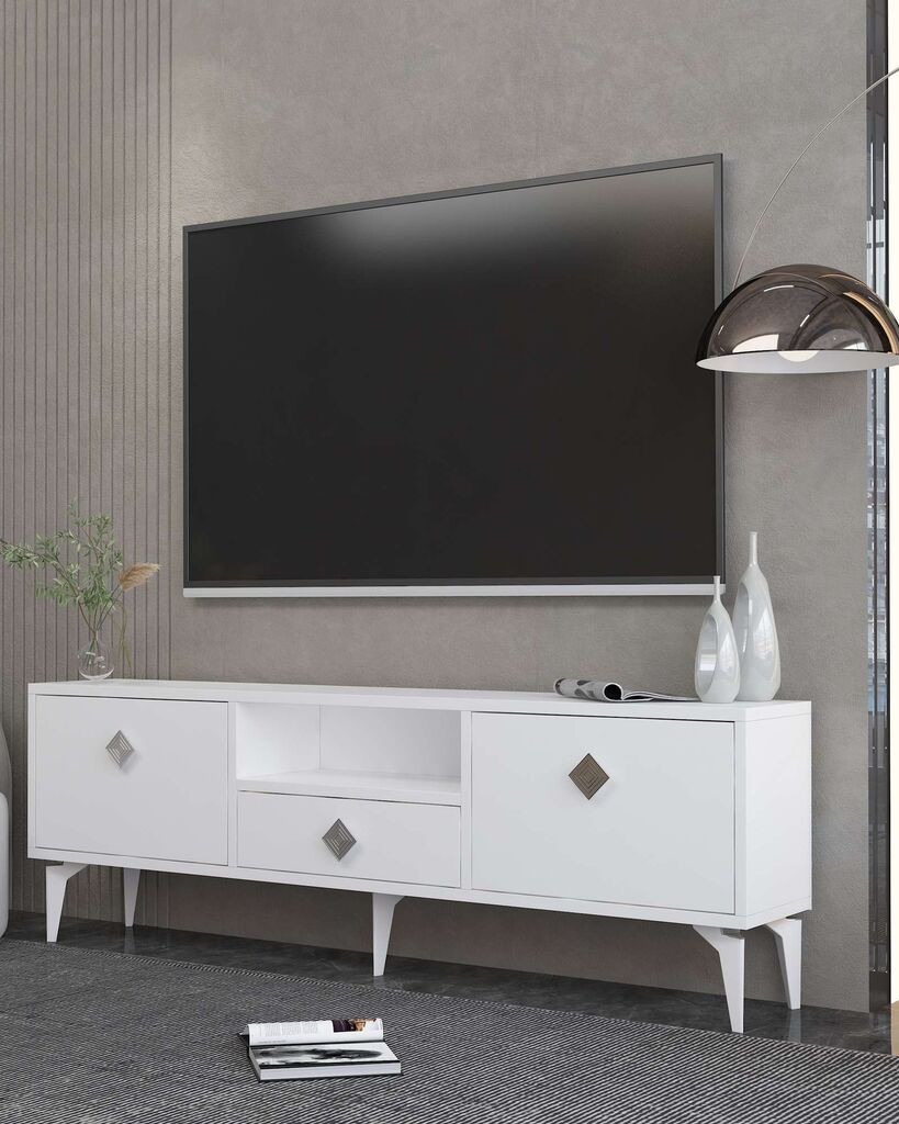 Комода за телевизор Hanah Home 1304-DROP-1, 140x49x30см, бела-сребрена