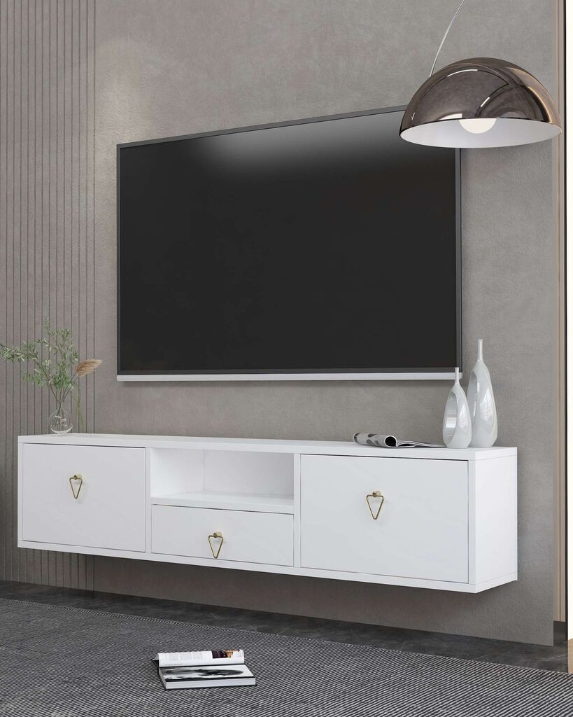 ТВ кабинет Hanah Home 1303-DROP-1, 140x30x30см, бело-златна