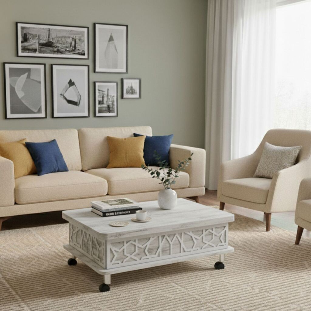 Маса за дневна соба Hanah Home Adt 90x40x60 см, жолто-бела