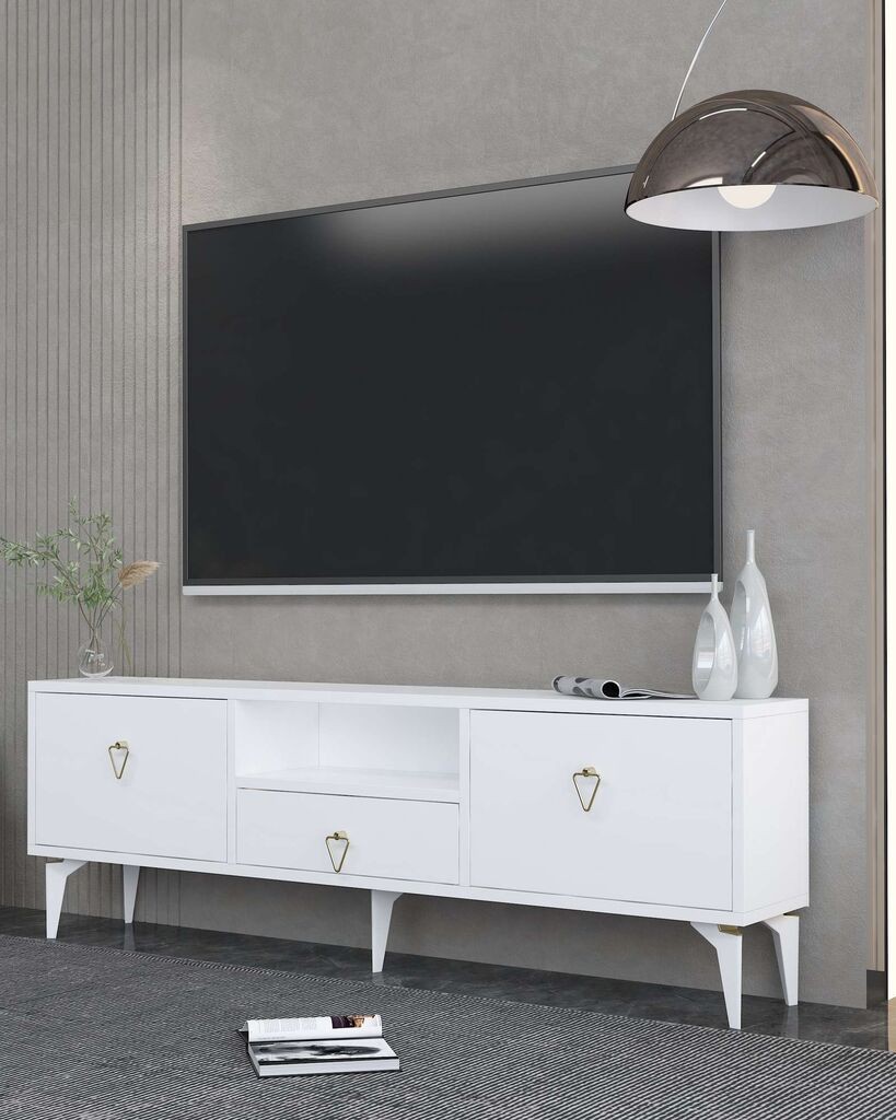 Комода за телевизор Hanah Home 1302-DROP-1, 140x49x30см, бело-златна