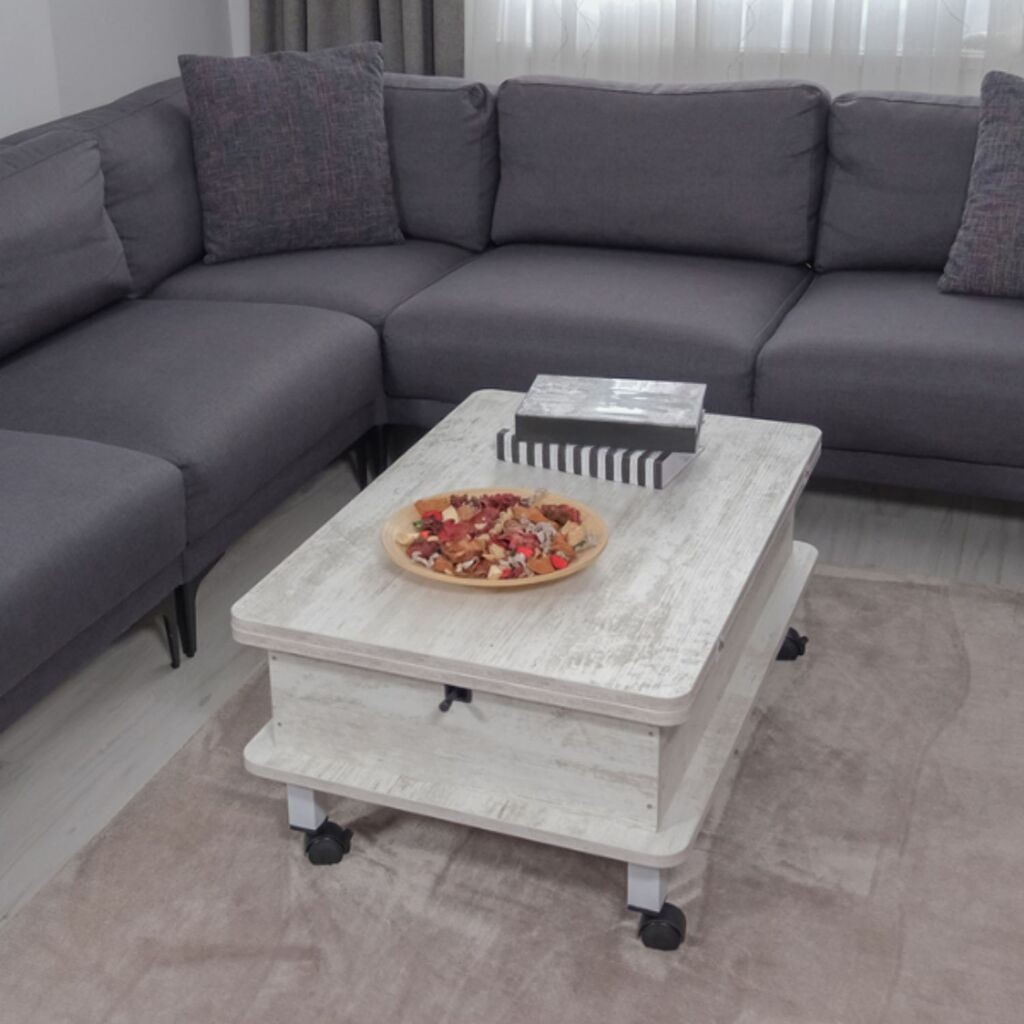 Маса за дневна соба Hanah Home Хелсинки, 90x40x60 см, жолто-бела