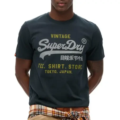 Superdry Машка маица VL Heritage Relaxed Tee, Петролеј