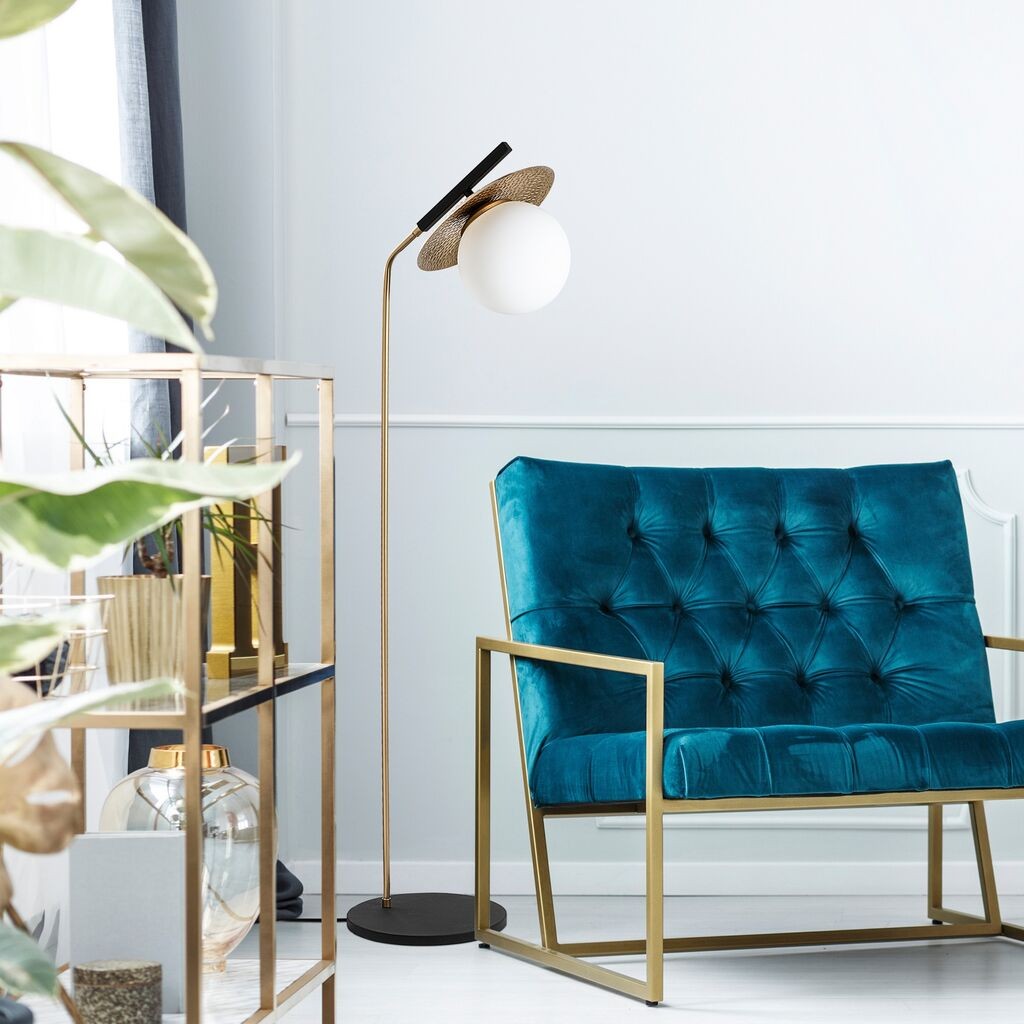 Подна ламба Opviq Anemon 13806, 37 x 30 x 138 cm, кабел 250 cm, E27, златни бои