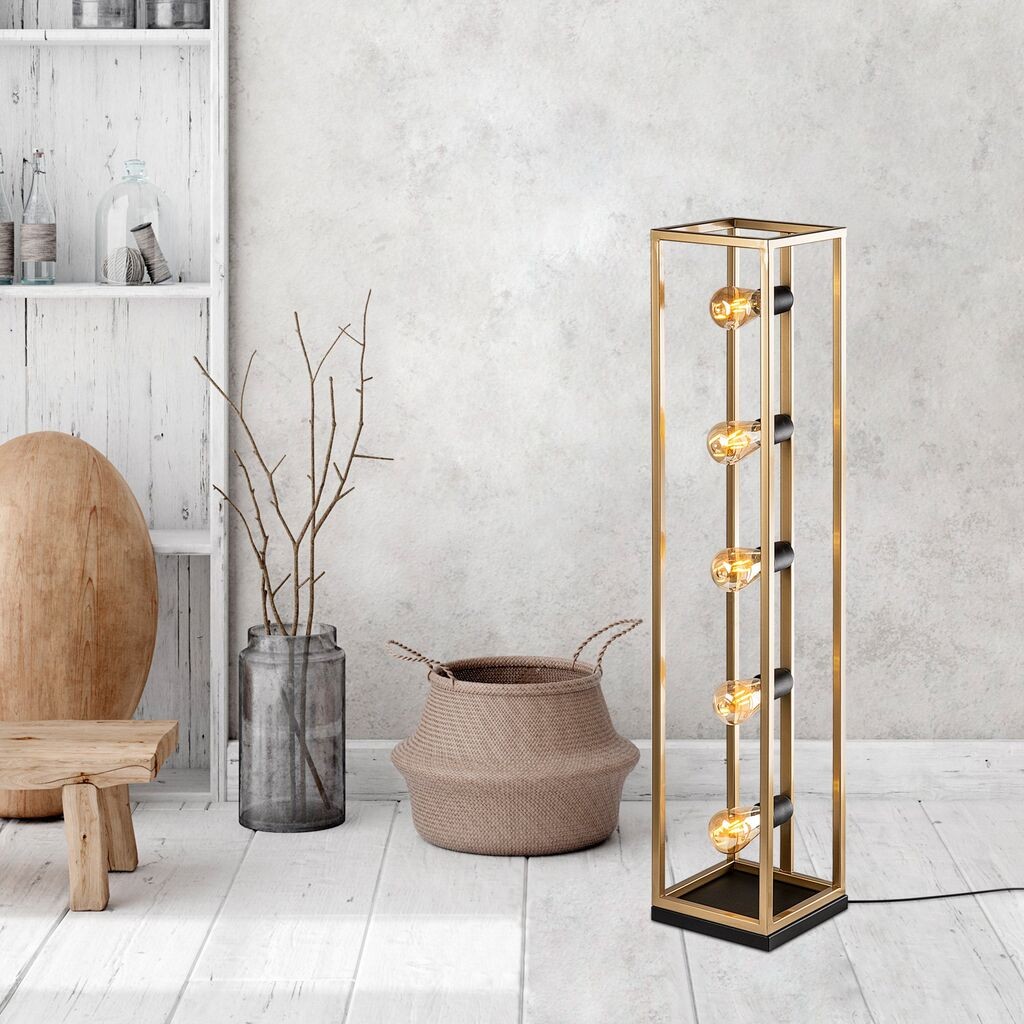 Подна ламба Opviq Kafes 13745, 21 x 21 x 102 cm, кабел 250 cm, E27, златни бои