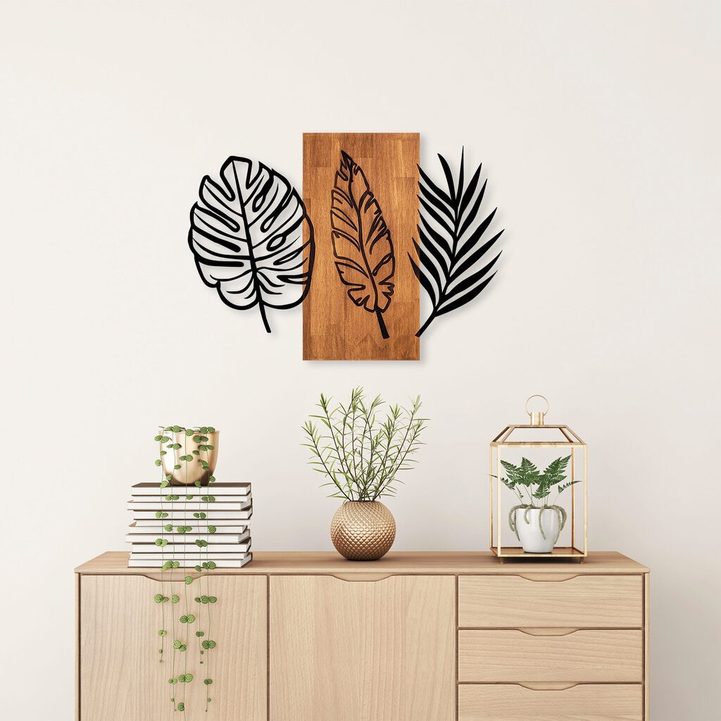 Wallity декорација за dzид Тројни лисја - 384, 58x80 см, црна