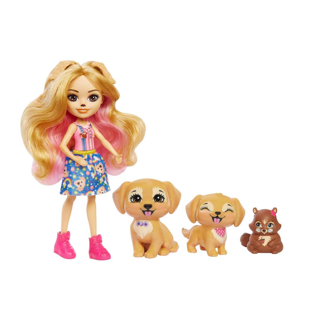 Mattel кукла со златен ретривер Enchantimals Gerika Golden Retriever doll, squirrel puppy figurines