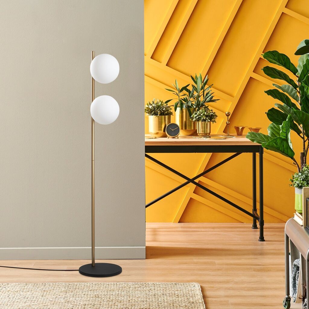 Подна ламба Opviq Dual 13755, 30 x 30 x 155 cm, 2 x E27, 250 cm кабел, црна