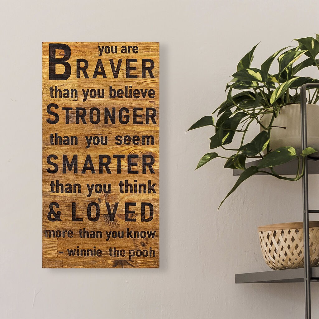 Wallity декорација за dzид Braver Stronger Smarter Loved, 30x3x58 см, кафеава