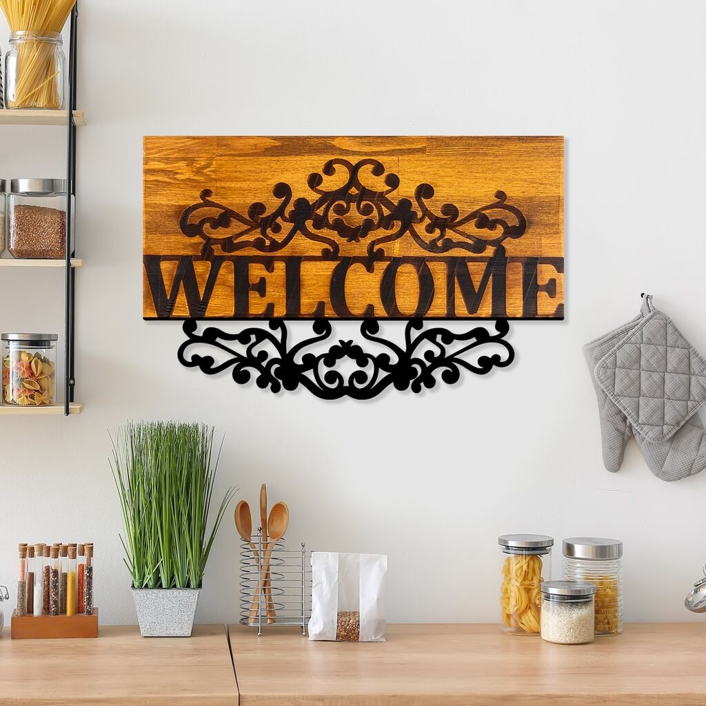 Wallity декорација за dzид Welcome, 58x36x3 см, црна