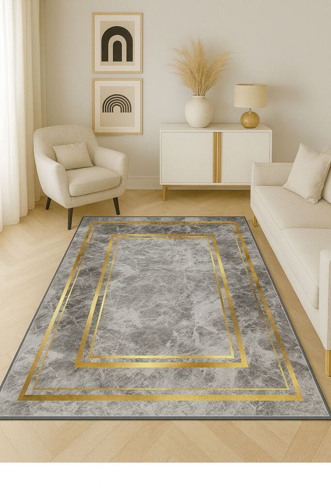 Conceptum Hypnose тепих HM-CRP25-37, правоаголен, 100x140 cm, сиво-златна боја