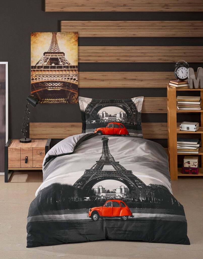 Комплет постелнина L'essentiel Maison Париз, 160x220 см, црно-бела