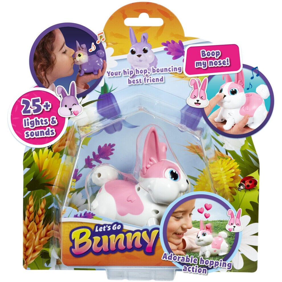 Animagic Lets Go Bunny Интерактивно зајаче, 25+ светлосни/звучни ефекти, Розево