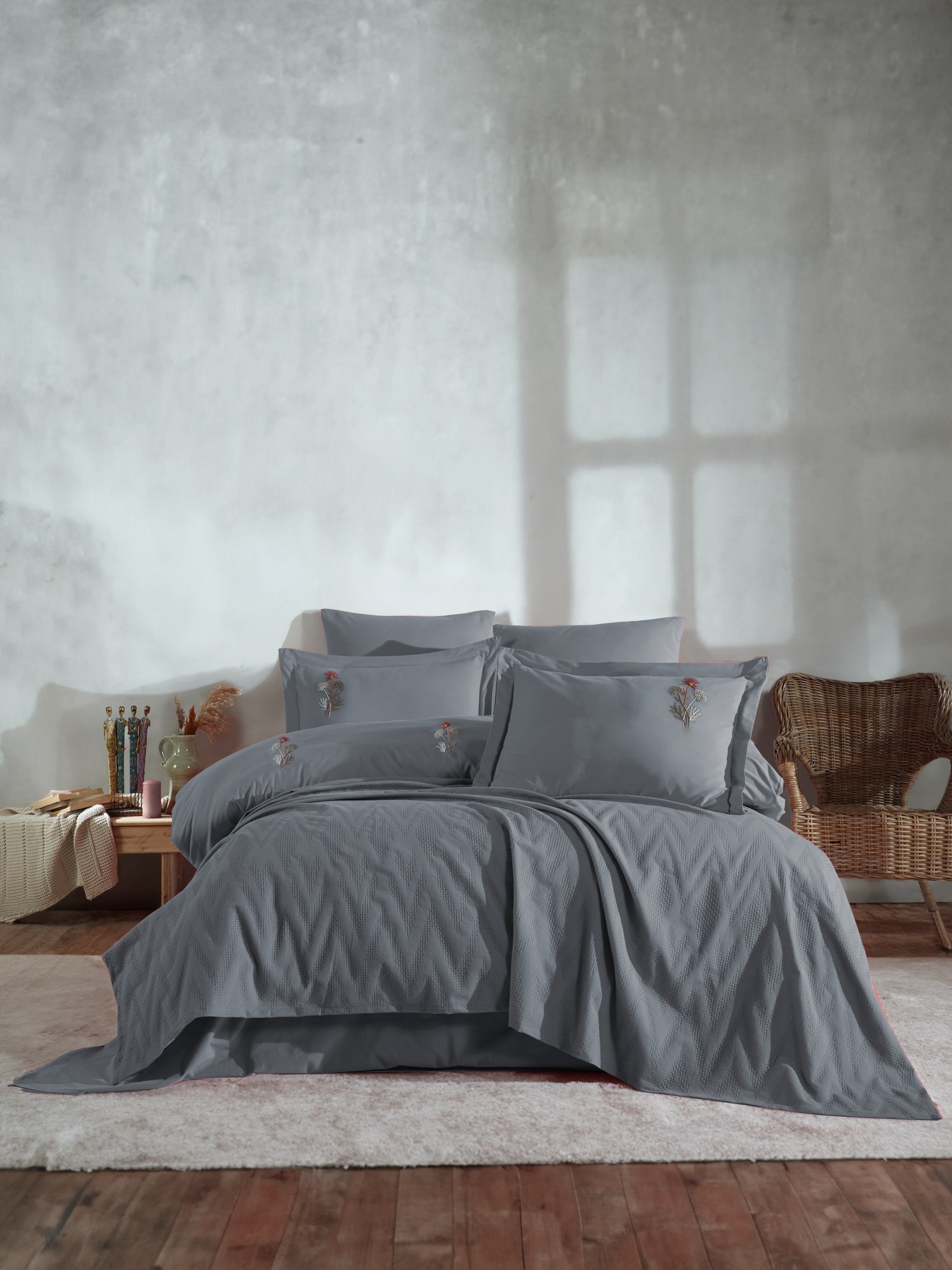 Комплет постелнина L'essentiel Maison за француски кревет во сива боја