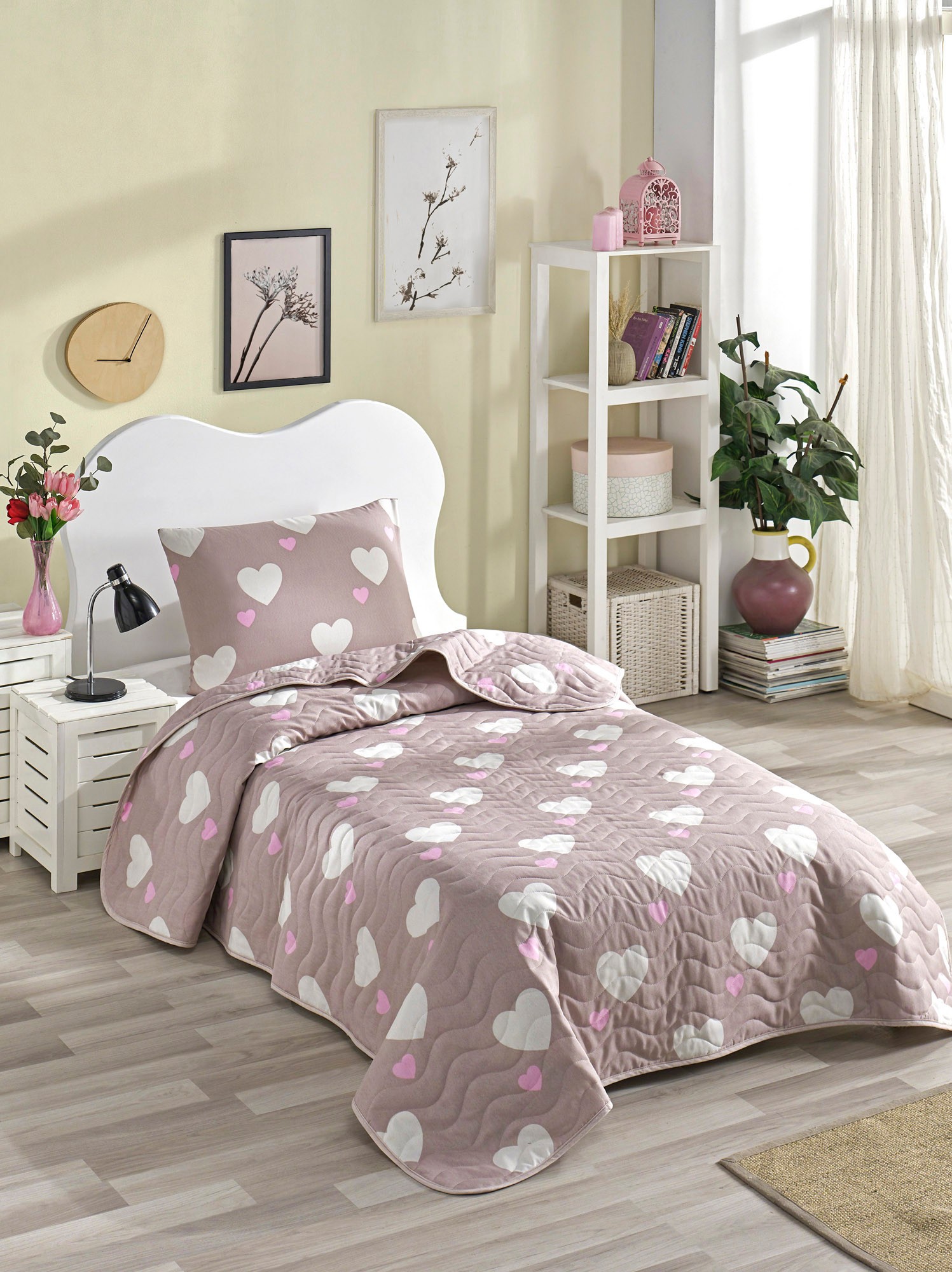 Комплет постелнина L'essentiel Maison за единечен кревет, розево-бела