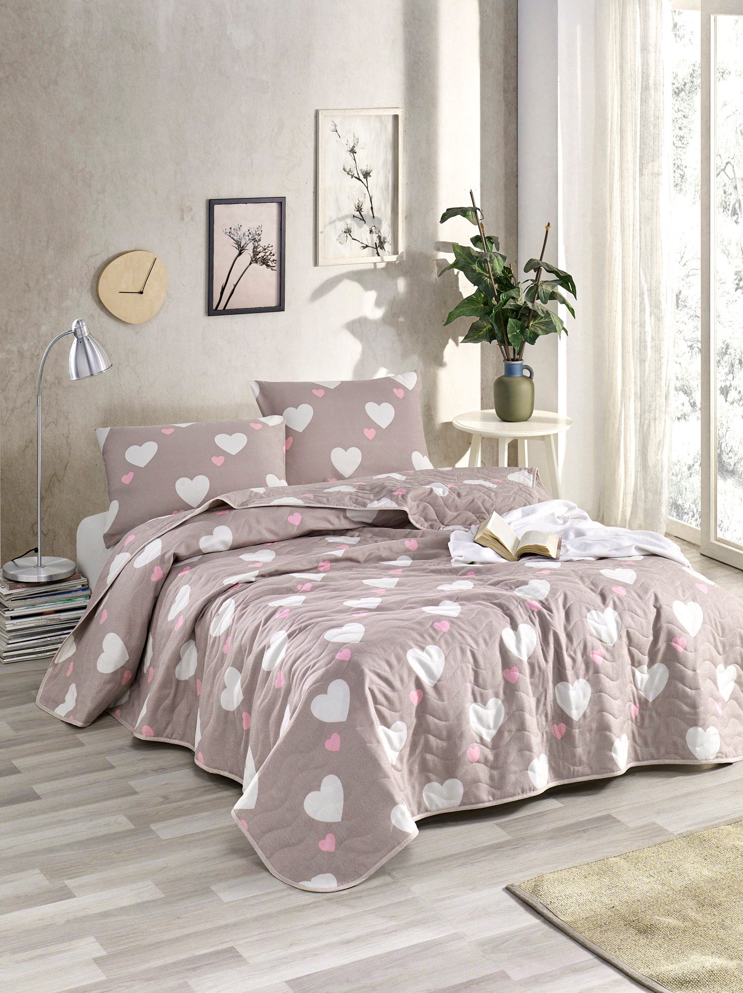 Прекривка за двоен кревет L'essentiel Maison 155x200 см розово-бела