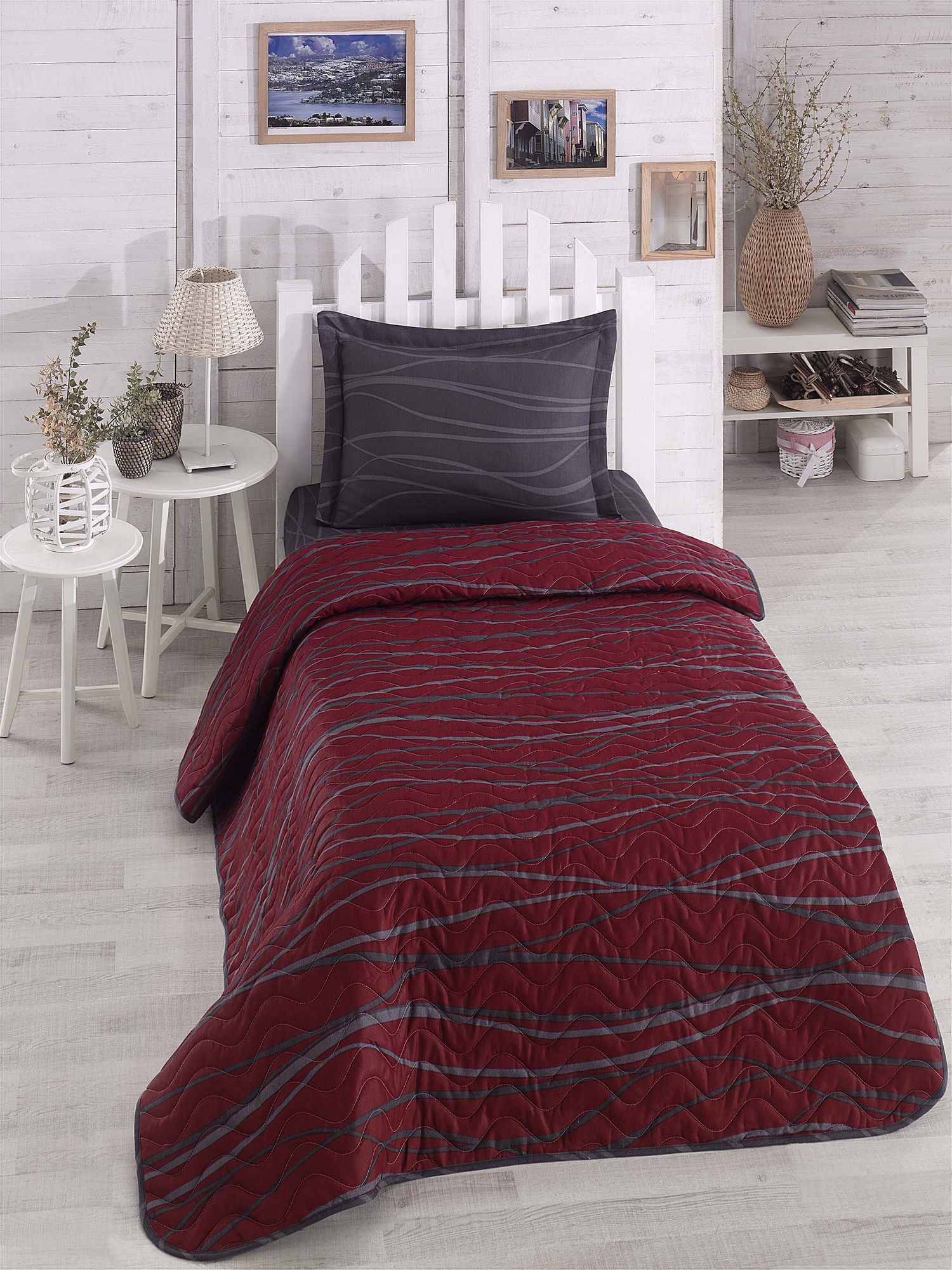 Комплет постелнина L'essentiel Maison за единечен кревет Bordeaux-Anthracite