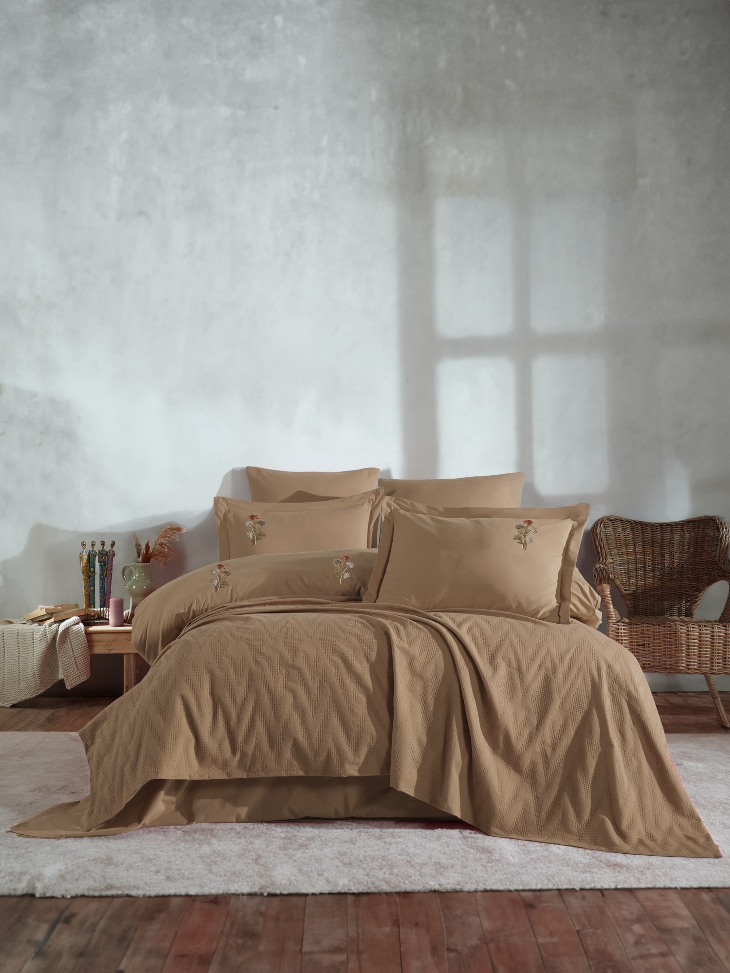 Комплет постелнина L'essentiel Maison за француски кревет, каки боја