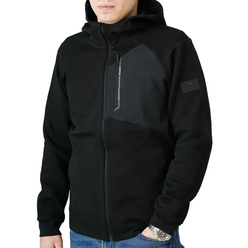 ANTA Машки Дуксерер Со Патент Knit Track Top, Црн